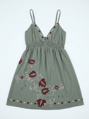 🔥Lux Olive Green Silk Embroidered Sleeveless Tunic Top Medium